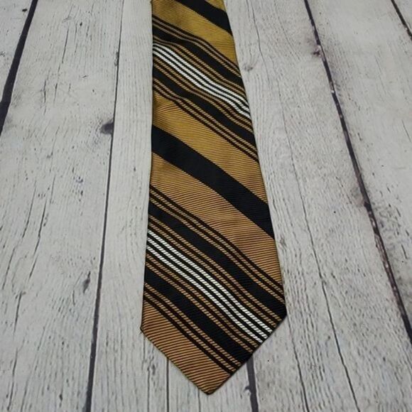 Vintage 60's 70's Gold Black Striped Neck Tie - Picture 1 of 8